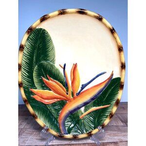 Handpainted Pacific Rim Ceramic Serving Platter With Bird Of Paradise Oval